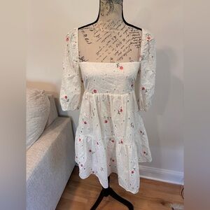 Lavender Brown white and pink eyelet floral dress size XS  NWT